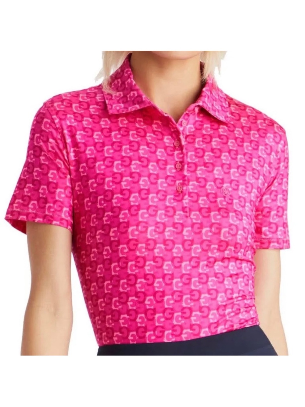 G/FORE Women's Pink Button-Down Short Sleeve Polo Mini G Sweat Wicking US M